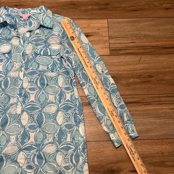 Lilly Pulitzer Captiva Tunic Top SZ Small Blue What A Racquet Button Up Blouse - Picture 4 of 11
